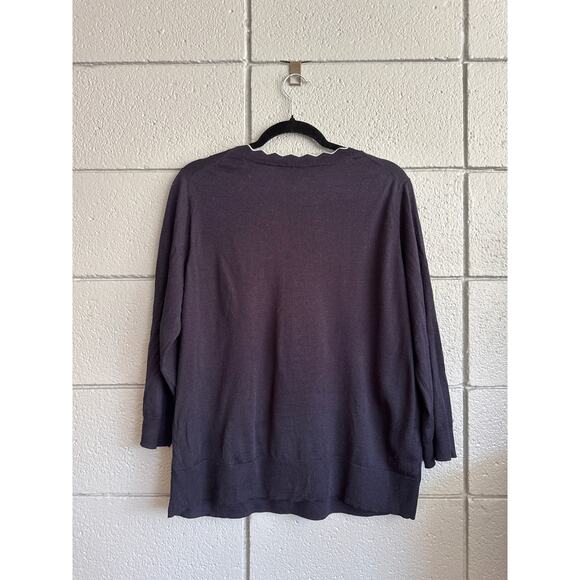 Women's Ann Taylor Tipped Scallop Crew Neck Sweater In Night Sky Quiet Luxury - Picture 4 of 4